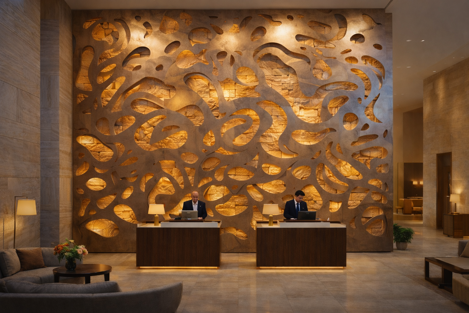Backlit reception wall fine-art installation